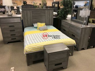 GRAY COLOR 6PCS CONTEMPORARY BEDROOM SET BED NIGHT STAND DRESSER MIRROR