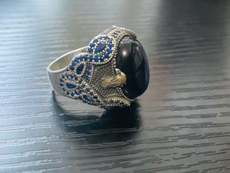 Vintage 925 sterling silver ring with sapphire stones, size 10.5 for men