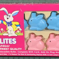 Vintage Pink and Blue Bunny Blow Mold 10 String Lights 