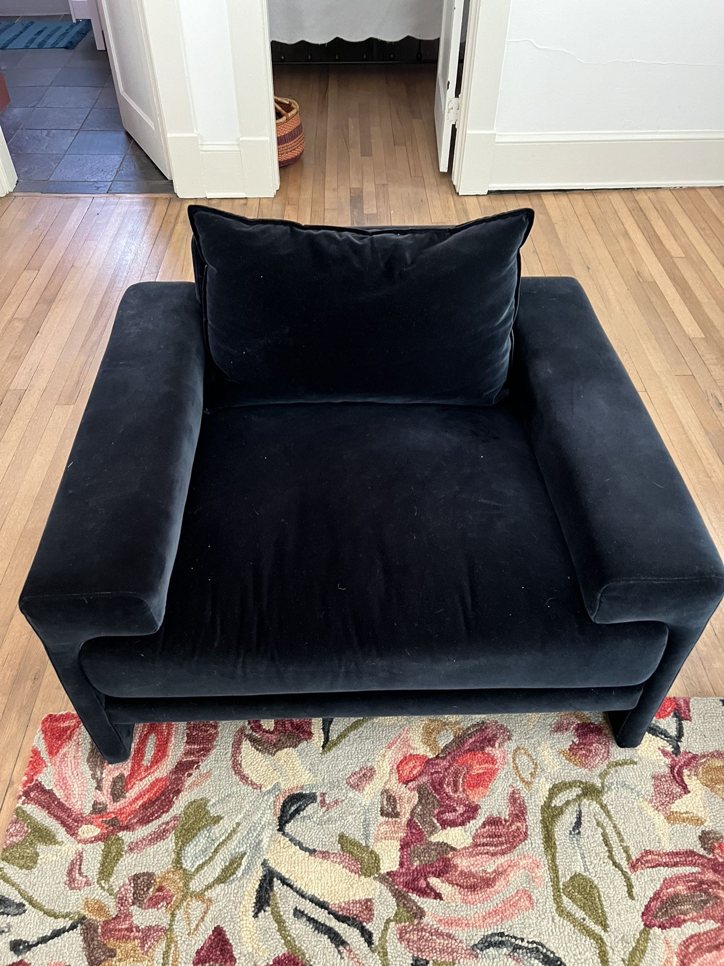 Crate and Barrel Blue Velvet Chair