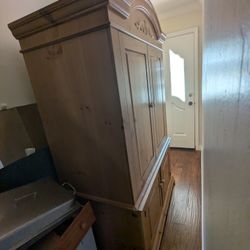 Large Two-Piece Armoire | Tall Light Brown Stand-Up Wardrobe Dresser