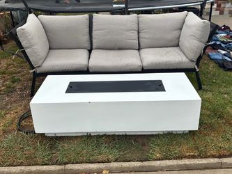 White Rectangular Outdoor Fire Pit Table