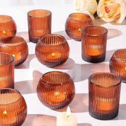 30 Pcs Assorted Ribbed Amber Votive Candle Holders -NEW (2123/1)