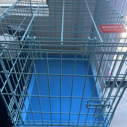 Small Blue Metal Dog Crate