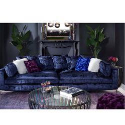 Plush Blue Velvet Sofa