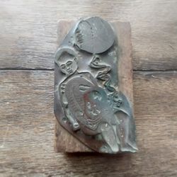 Vintage Letter Press Printing Block Child & Balloon