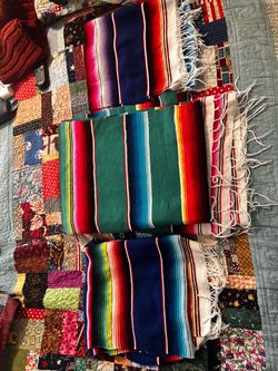 3 Mexican Serape Blankets Set of 3