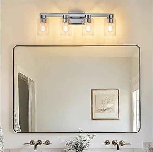 AURYNIX

4-Light Bathroom Vanity Light Fixture, Modern Chrome Lights with Clear Glass Shade, 26-inch Wall Sconce for Bathroom, Vanity, Living Room 
