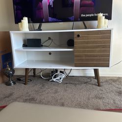 White Wood Media Console Shelf TV Stand