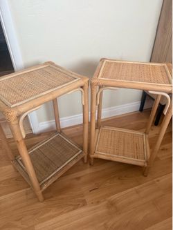 2 Boho bamboo side tables