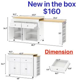 😀 80"-48" Extendable Kitchen Island with Extended Dining Table and Power Outlet,Large Mobile Kitchen Storage Islands with 2 Storage Drawers,Rolling I