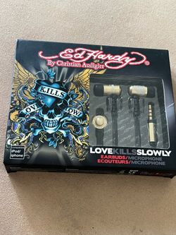 Ed Hardy Earbuds Microphone Gold NIB