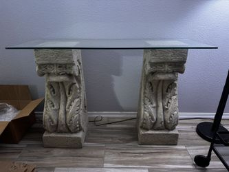 Stone Pillar Glass Table 