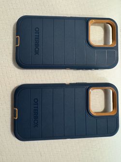 (2) Blue Canvas OTTERBOX Cases for iPhone 15 Pro Max (Defender Pro Series with DROP+ certification). $40 total.