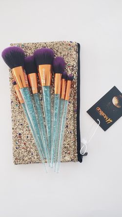 punch bag. new. 7pcs blue glitter diamond shape makeup brush set with glitter beautiful punch
