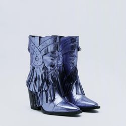 Nasty Gal Leather Tassel Ankle Boots Size 7(box Damaged, Boots In Perfect Condition  