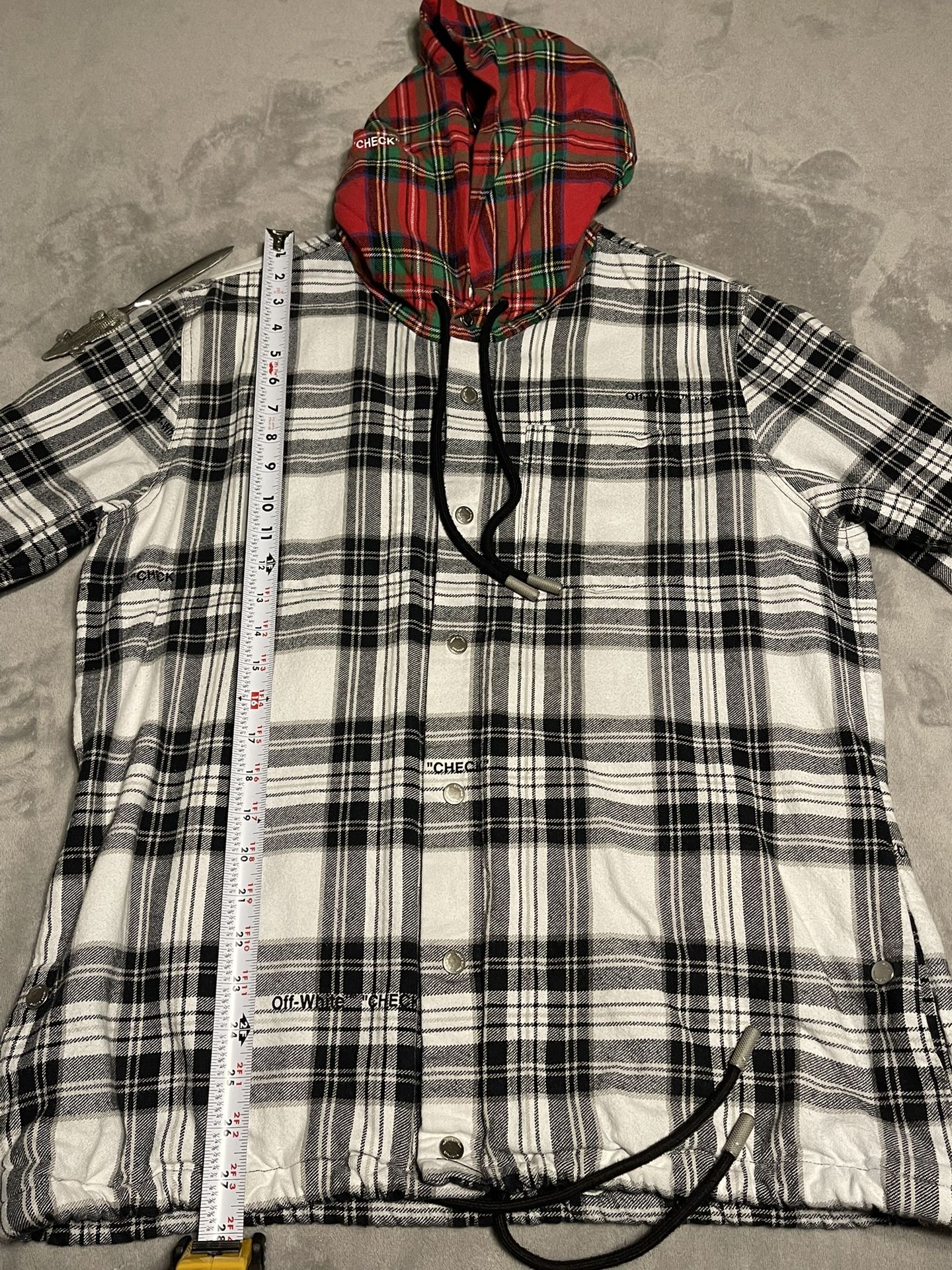 OFF WHITE C/O VIRGIL ABLOH “CHECK SHIRT” HOODED FLANNEL JACKET