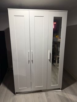 White 3-Door Wardrobe Closet with Full mirror