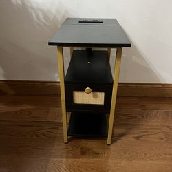 End Table, Side Table with Charging Station, Nightstand 
