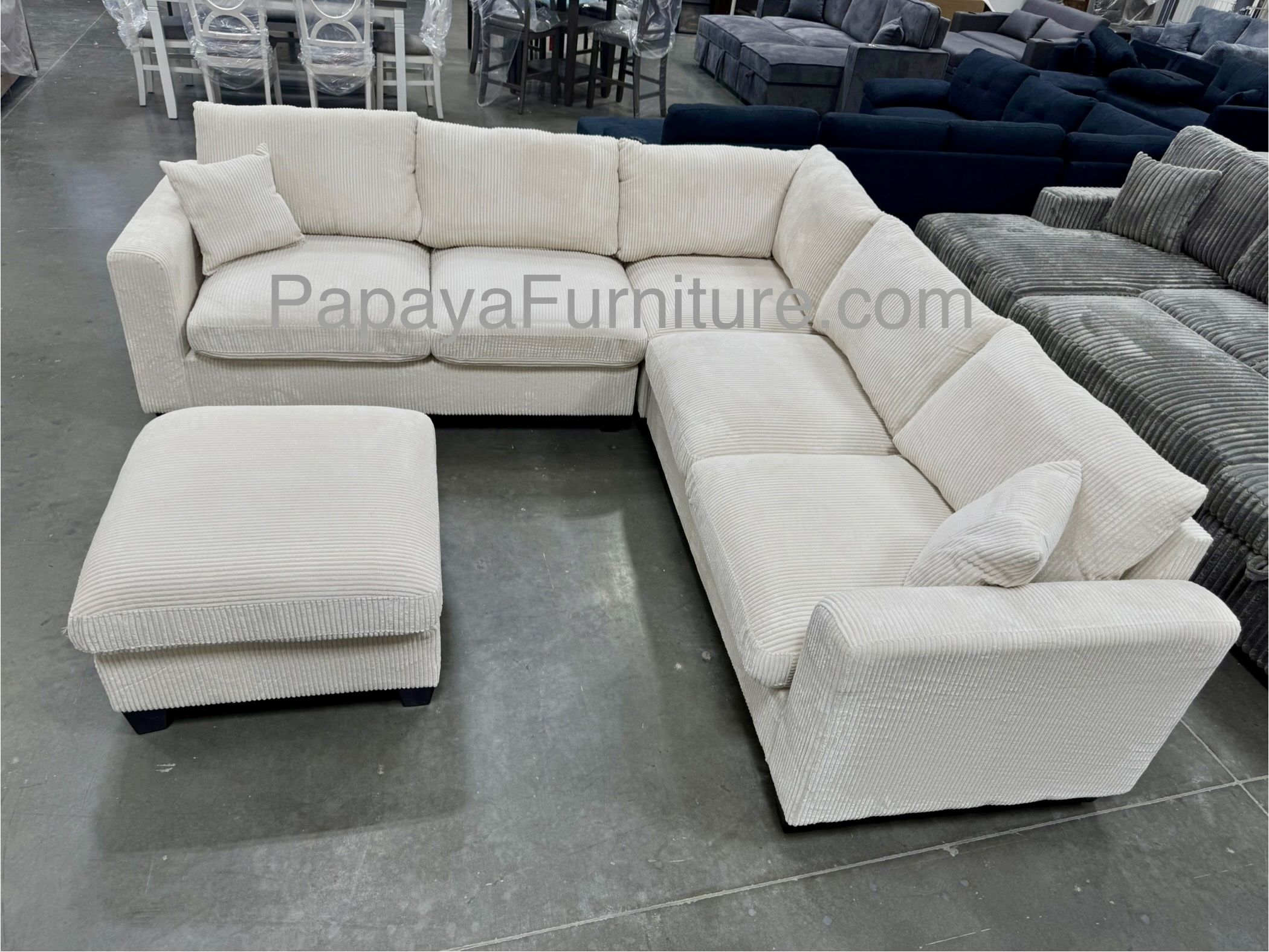 SALE! NEW! Soft Corduroy Fabric Sectional Sofa And Ottoman Beige White Ivory