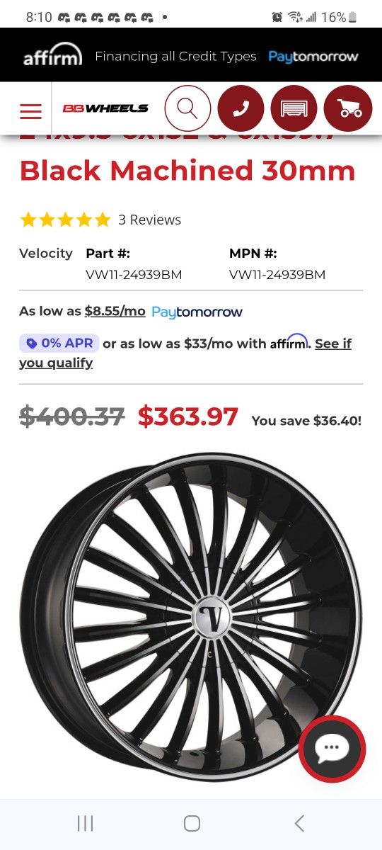 (4) 24" Tires With Velocity rims INCLUDED $250 Obo