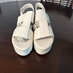 White Platform Slingback Sandals with Wide Straps Size 9
