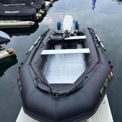 13 Foot PVC Reinforced Dinghy, With A Johnson 20hp That Has Been Converted To A 25hp Outboard Motor.
