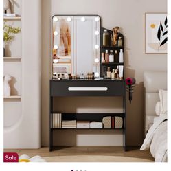 Vanity With Mirror, Storage, Outlets LED