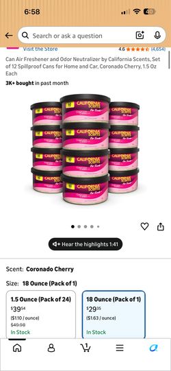 Can Air Freshener and Odor Neutralizer by California Scents, Set of 12 Spillproof Cans for Home and Car, Coronado Cherry, 1.5 Oz Each
