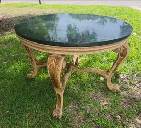 Hollywood Regency Style Round Marble Topped Dining Table