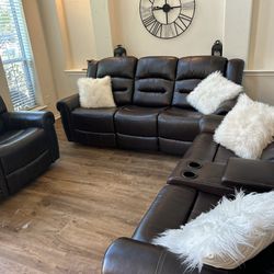 NEW In Box 3 Piece Leather Couch Set