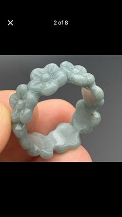 Certificate Jadeite Green Jade Love Flower connect Ring size7.5