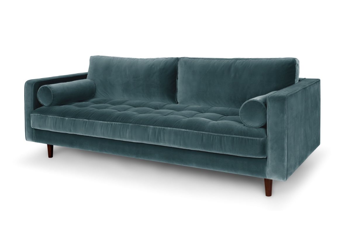 Teal Velvet Couch Midcentury Modern