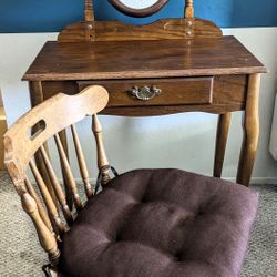 Wood Vanity And Chair With Cushion 