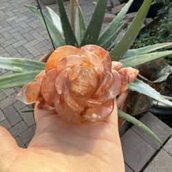 Fire Quartz Carved Rose 10 Ounces