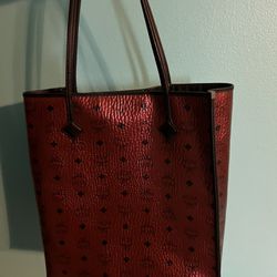 Kira Metallic Medium Coated Canvas Shopping Tote Bag Red