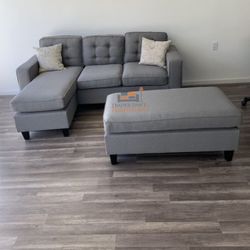 Brand New Light Gray Sectional Sofa With Ottoman 