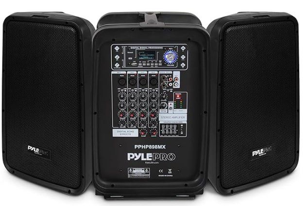 Pyle 600 Watt 8-Channel Portable Bluetooth Wireless PA Speaker Amplifier Kit with 8" Subwoofer and 1" Horn Tweeter, MP3, AUX - USB Xlr 1/4" RCA, Black