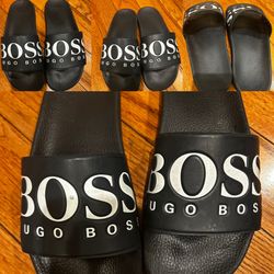 Hugo Boss Authentic dark blue Big Logo Men Solar Slides Slip On Shoes size 8