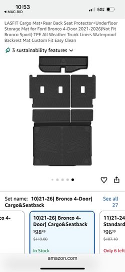 LASFIT Cargo Mat+Rear Back Seat Protector+Underfloor Storage Mat for Ford Bronco 4-Door 2021-2026