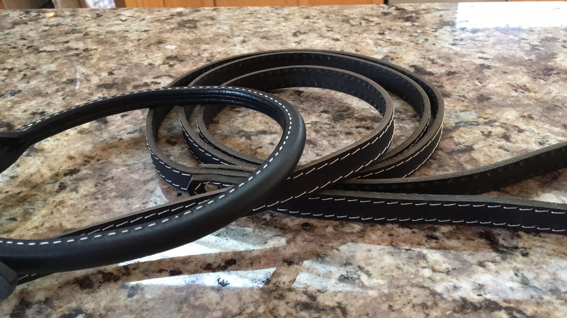 Brand new high quality black leather dog leash and collar set