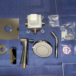 Silver Chrome Yundoom Shower Faucet Set with Tub Spout and 5 Inch Rain Shower Head 