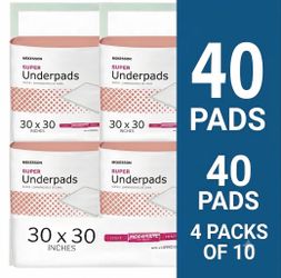 40-pack Super Underpads Moderate Absorbency 30x30 in, Premium Odor Control