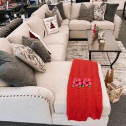 RAF LAF Off White Long Comfort Sectional With Chaise ✅ Brand New 👍 $39 Down Payment 📣 Delivery Available💥