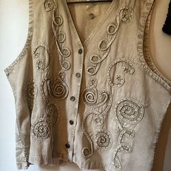 Serengeti Vintage Denim White Beige Cream Tan Vest 3X Plus Size