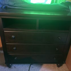 Dark Brown Thick Wood Dresser w/ Media Slots