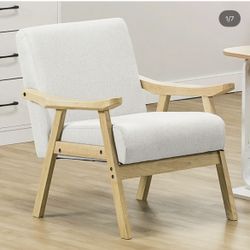 COMHOMA Modern Accent Chair, Upholstered Mid Century Lounge Chair With Curved Solid Wood Armrests, Single Sofa Reading Chair Suitable For Living Room 