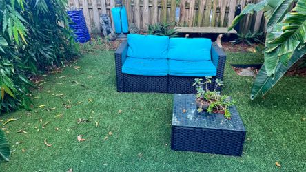 Sol 72 Outdoor™ Seville 4-Person Outdoor Wicker Patio Set with Light Blue Cushions