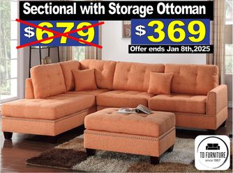 SALE!!!! Reversible Orange Sectional with ottoman
