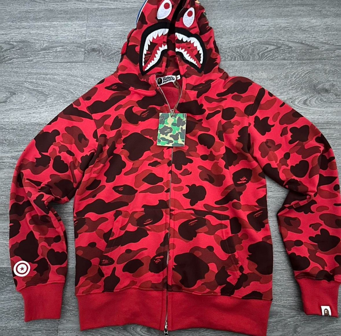 Red Bape Shark Hoodie Size Medium NEW